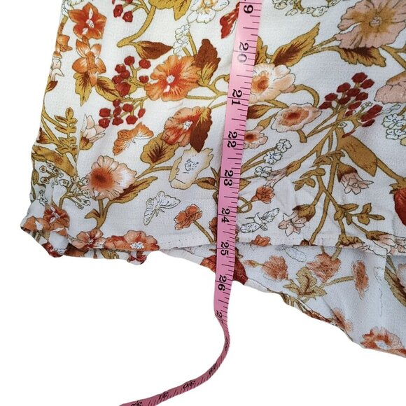 Rachel Zoe Med Floral Peasant Hippie V-Neck Blouse White Orange Ruffel Sleeve - Picture 8 of 10